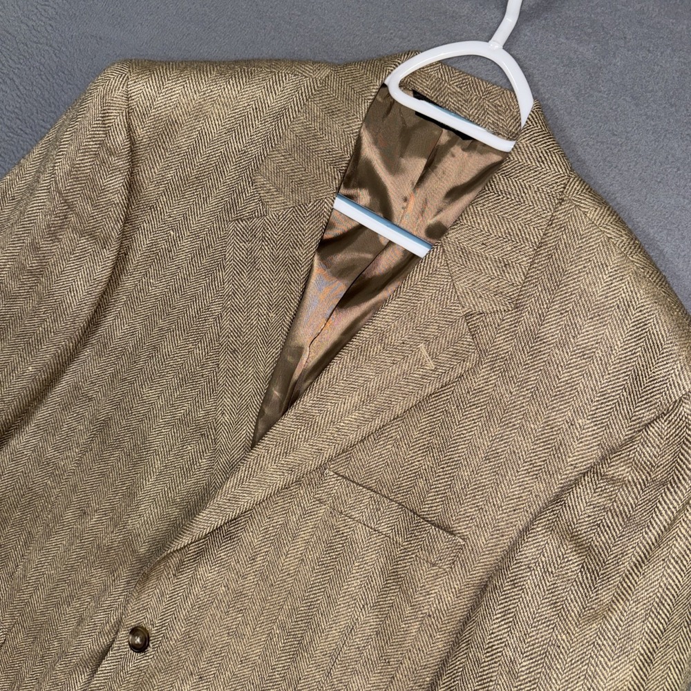 Jos A Bank Blazer Mens 44R Golden Brown Herringbone Silk Sports Coat Classic
